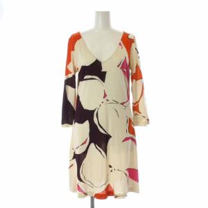 DVF KADEN ワンピース ミニ Vネック 総柄 長袖 絹 シルク 2 S マルチカラー D919501A15
