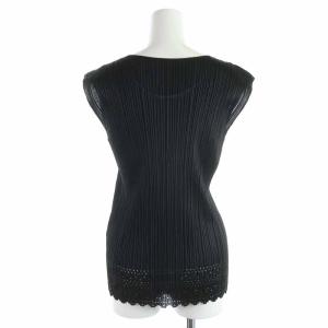PLEATS PLEASE ISSEY MIYAKE イッセイミヤケ カットソー Uネック プリーツ パンチング ノースリーブ 3 L ブラック