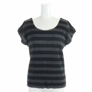 イッセイミヤケ カットソー プルオーバー プリーツ ボーダー 切替 ノースリーブ 3 L グレー 黒 ブラック