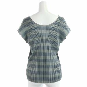 PLEATS PLEASE ISSEY MIYAKE イッセイミヤケ カットソー プルオーバー プリーツ ボーダー 切替 ノースリーブ 3 L グレー 黒 ブラック