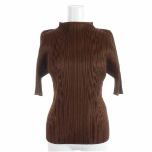 イッセイミヤケ カットソー ハイネック プリーツ 五分袖 3 ブラウン
