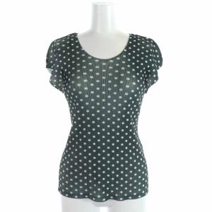 カットソー Uネック プリーツ 水玉 フレンチスリーブ 3 ブラック 水色