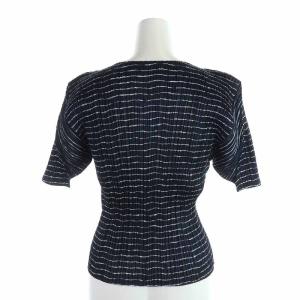 PLEATS PLEASE ISSEY MIYAKE イッセイミヤケ カットソー Uネック プリーツ ボーダー 半袖 3 L 紺 ネイビー 白 ホワイト