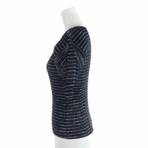 PLEATS PLEASE ISSEY MIYAKE イッセイミヤケ カットソー Uネック プリーツ ボーダー 半袖 3 L 紺 ネイビー 白 ホワイト