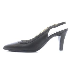 パンプス アンクルストラップ ポインテッドトゥ ヒール レザー 5 22.5cm 黒 ブラック