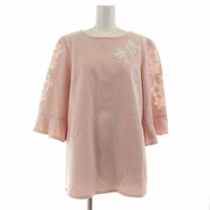 カットソー 七分袖 袖フリル フラワー刺繍 40 ピンク