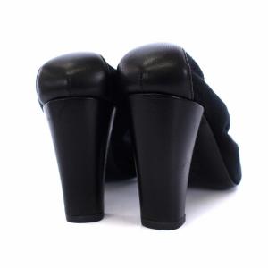CHANEL ココマーク パンプス ハイヒール スクエアトゥ リボン レザー キャンバス切替 35C 22cm 黒
