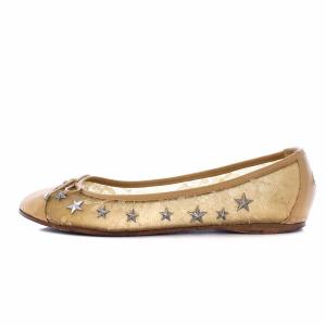 JIMMY CHOO WALTZ レース スタースタッズ パンプス バレエシューズ リボン シアー 37 ベージュ