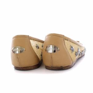 JIMMY CHOO WALTZ レース スタースタッズ パンプス バレエシューズ リボン シアー 37 ベージュ