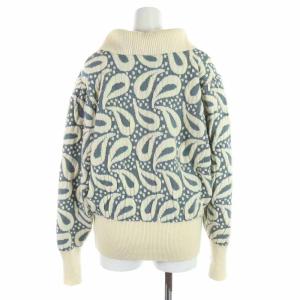 YVES SAINT LAURENT tricots ニット セーター ビッグカラー ウール ヴィンテージ 総柄 長袖 M アイボリー