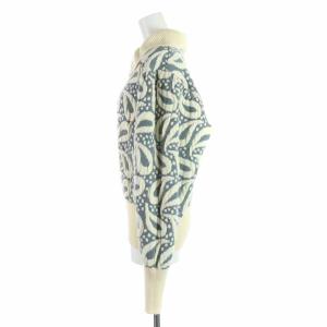 YVES SAINT LAURENT tricots ニット セーター ビッグカラー ウール ヴィンテージ 総柄 長袖 M アイボリー