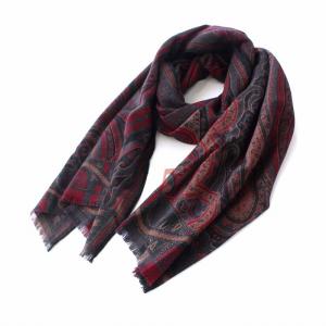 ウールシルク ペイズリー柄 ストール 黒 赤 グレー タグ付き