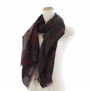 ETRO ウールシルク ペイズリー柄 ストール 黒 赤 グレー タグ付き