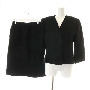 スーツ セットアップ ノーカラージャケット フレアスカート ひざ丈 千鳥柄 12 ブラック