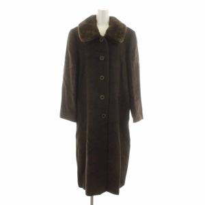 Leilian ステンカラーコート ロング ファー 13 L 茶 ブラウン
