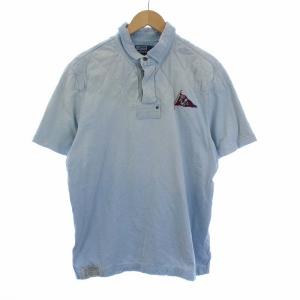 CUSTOM FIT 半袖 ポロシャツ 刺繍 キルティング 切替 XL 水色 ライトブルー