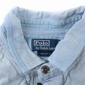 POLO RALPH LAUREN CUSTOM FIT 半袖 ポロシャツ 刺繍 キルティング 切替 XL 水色 ライトブルー
