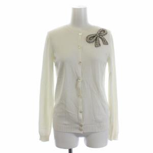 VALENTINO ニットカーディガン 長袖 クルーネック 刺繍 ビジュー スパンコール リボン 42 ホワイト