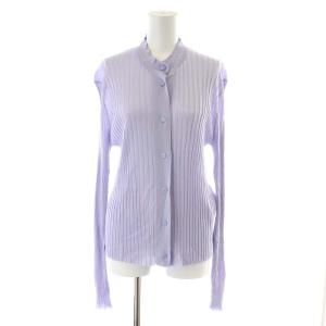 カーディガン リブ 長袖 薄手 S 紫 パープル