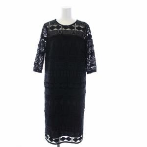 20AW レタードレースワンピース 七分袖 ロング 刺繍 シアー 36 S ブラック