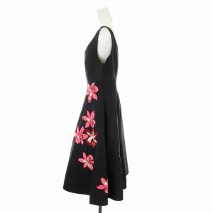 kate spade new york ワンピース ロング ノースリーブ 花柄 刺繍 10 L ブラック ピンク