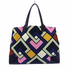 TORY BURCH トートバッグ ハンドバッグ 総柄 ネイビー マルチカラー