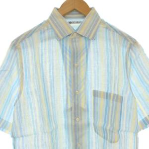 Loro Piana シャツ カジュアル ストライプ リネン 半袖 S 水色