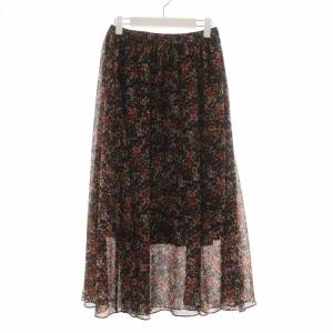 DRESSTERIOR ヴィンテージフラワーギャザースカート フレアスカート ロング マキシ 36 S 黒 ブラック マルチカラー 085-73022