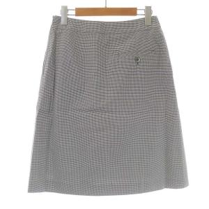 OLD ENGLAND 台形スカート ひざ丈 フロントボタン 千鳥柄 36 S 白 ホワイト 黒 ブラック