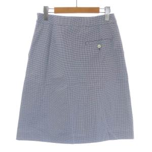 OLD ENGLAND 台形スカート ひざ丈 フロントボタン 千鳥柄 36 ホワイト ネイビー