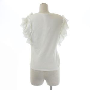 ELISA ニット セーター カットソー 半袖 ハーフスリーブ フリル 花モチーフ 2 ホワイト