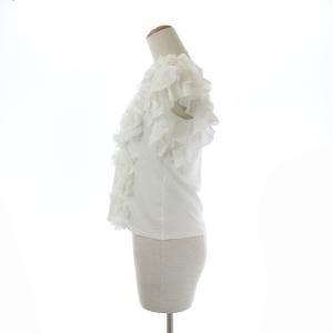 ELISA ニット セーター カットソー 半袖 ハーフスリーブ フリル 花モチーフ 2 ホワイト