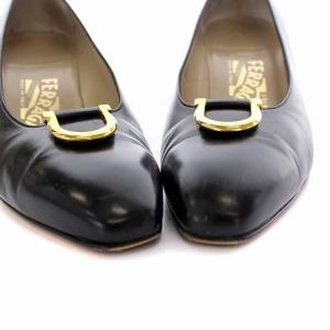 Salvatore Ferragamo ガンチーニ パンプス ヒール レザー 7 D 24cm ブラック