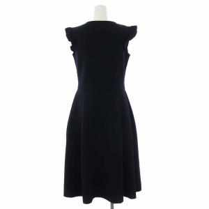 René 19年製 パールスライダー ノースリーブ ワンピース ロング フリル ニット 切替 36 ネイビー