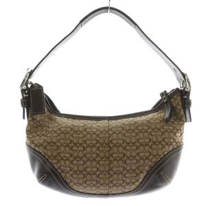 COACH ミニシグネチャースモールホーボー ハンドバッグ ジャガード レザー 茶 ブラウン 6351