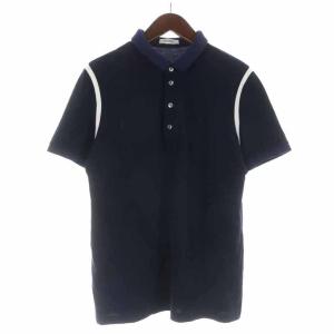 ポロシャツ コットン ライン ロゴ 刺繍 半袖 M 紺 ネイビー