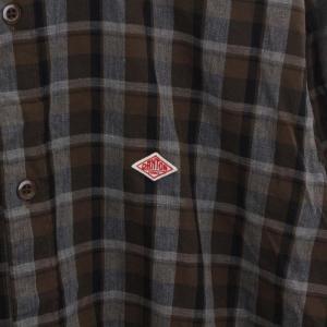DANTON コットンツイルバンドカラーシャツ 長袖 チェック柄 コットン 40 L ブラウン グレー