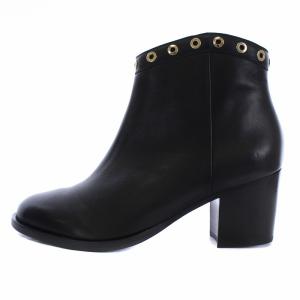 VALENTINA サイドジップショートブーツ チャンキーヒール デザイン レザー 38 24cm 黒 ブラック