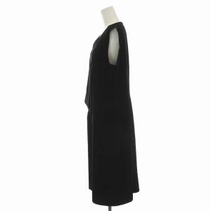 Leilian ワンピース ロング ノースリーブ プリーツ 大きいサイズ 13+ L XL 黒 ブラック