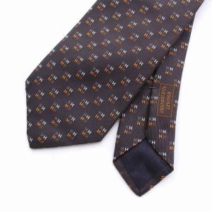 HERMES カレ ダッシュ ネクタイ Hロゴ H柄 シルク100％ ブラウン
