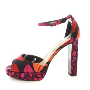パンプス ハイヒール オープントゥ アンクルストラップ 総柄 リップ柄 靴 シューズ 8B 25cm マルチカラー