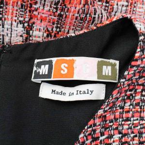 MSGM フレアワンピース ひざ丈 ノースリーブ ツイード バックジップ ウール混 38 M 赤 レッド 白 ホワイト