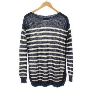 ニット サマーニット ボーダー 麻100% リネン S ネイビー 紺