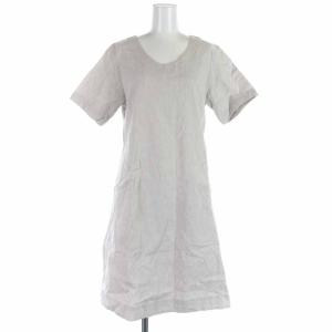 フレアワンピース ひざ丈 Uネック リネン 麻 半袖 1 S グレー