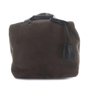 オリガミクボ ハンドバッグ ロゴ スエード 茶