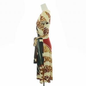 ISSA LONDON フレアワンピース ミモレ丈 ロング丈 半袖 カシュクール 総柄 ベルト シルク US4 マルチカラー