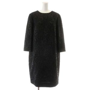 ワンピース ひざ丈 総柄 ペイズリー柄 長袖 40 ブラック