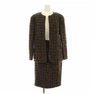 BOUTIQUE ツイード ココマーク スーツ セットアップ ジャケット スカート ブラウン