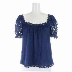 カットソー プルオーバー コットン レース 半袖 XS ネイビー