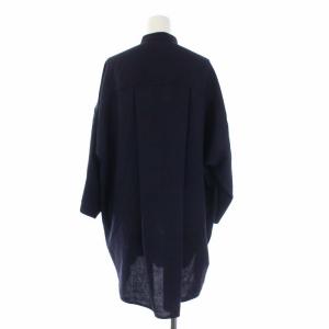 ENFOLD 22SS リネンライク 2WAY OPEN SHIRT バンドカラー シャツ M 紺 